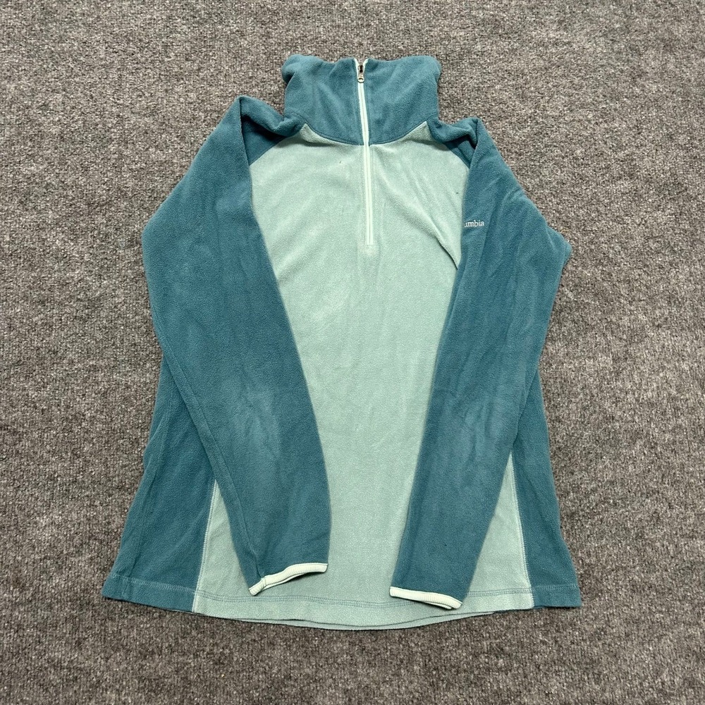 Columbia Fleece Pullover Womens Size L Teal Blue Quarter Zip Mock Neck Outdoor